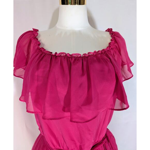 NWT SLNY Fuchsia Off Shoulder Ruffle Maxi Dress Size 18 - Picture 3 of 9